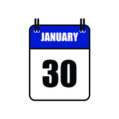 January 30 Calendar Icon Vector Illustration . Date , Day Of Mouth