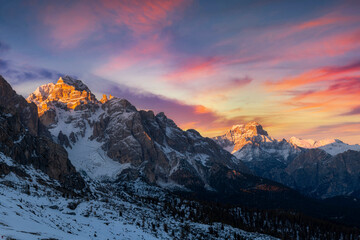 Beautiful winter sunset in the mountains