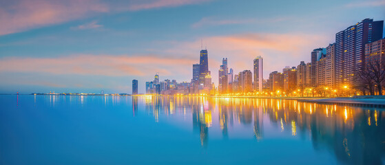 Naklejka premium Downtown chicago skyline cityscape of Illinois, USA