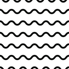 Black wave line seamless pattern on white background. Vector illustration.