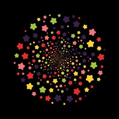 Colorful halftone stars on the black background. Vector illustration.