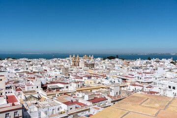 Panoramic view of the old city rooftops from tower Tavira in Cadiz, Andalusia, Spain