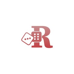 Letter R with dice two icon logo template