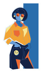 Stylish young girl, bright abstract image.