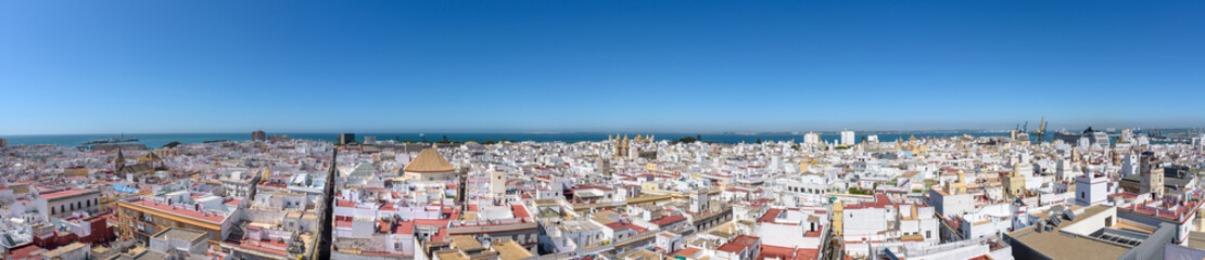 Panoramic view of the old city rooftops from tower Tavira in Cadiz, Andalusia, Spain