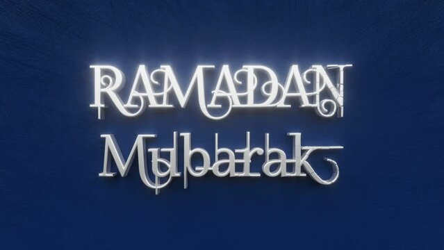Ramadan Mubarak text inscription, muslim celebration and islamic religious holiday concept, kareem decorative animated lettering, 3d render of festive greeting card motion background