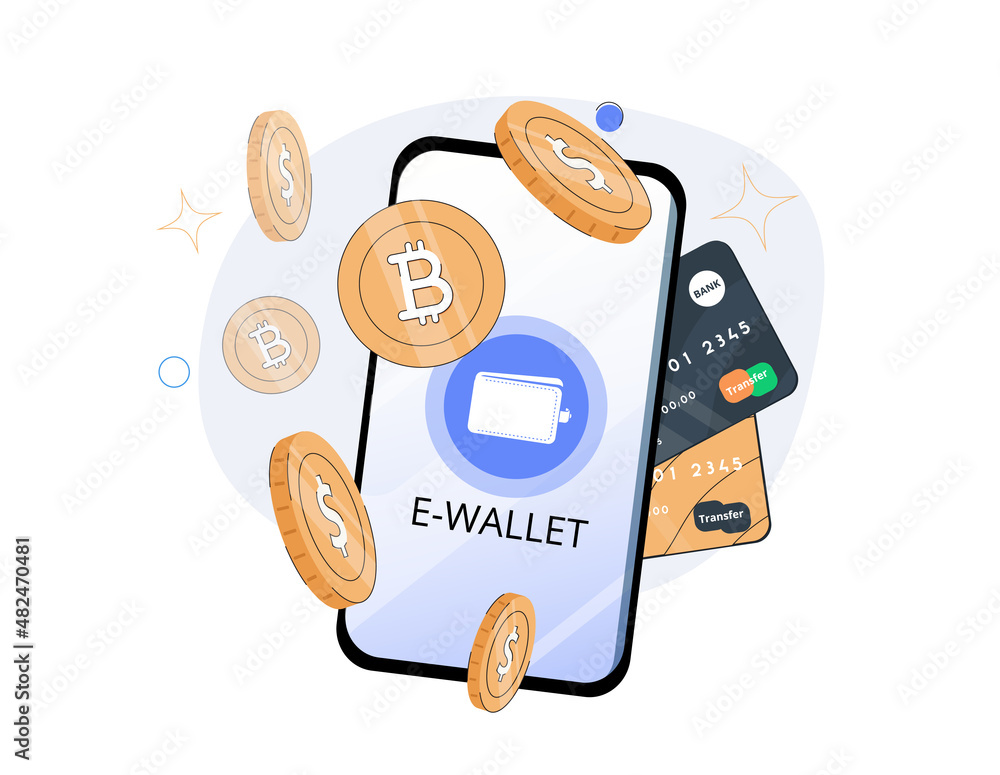 Poster digital wallet application on mobile. banner vector. phone and internet banking. online payment secu