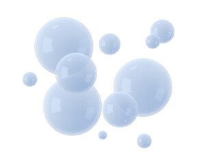 Blue glossy bubbles. Background with realistic balls. Abstract minimal design. Vector illustration. Soap bubbles.