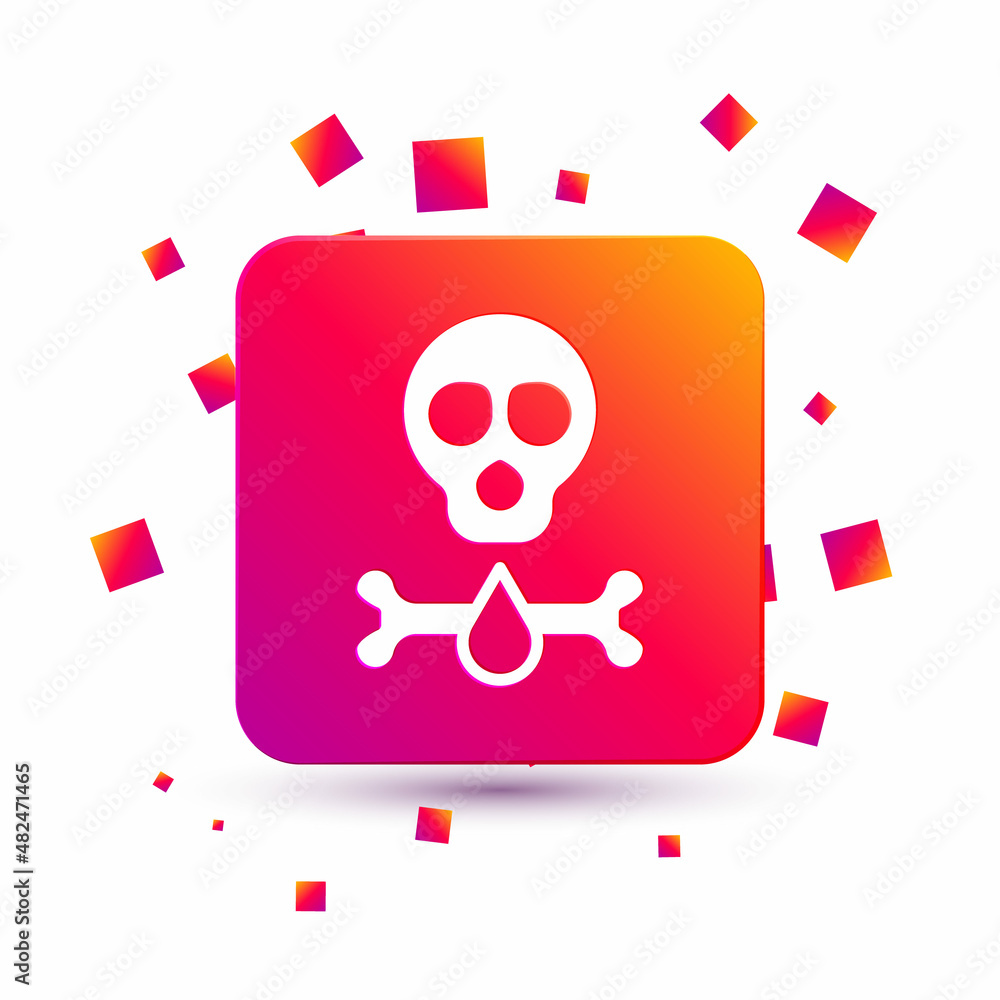 Aufkleber white bones and skull as a sign of toxicity warning icon isolated on white background. square color 