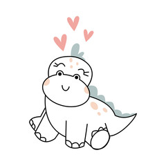 Valentine baby stegosaurus with hearts above her head.