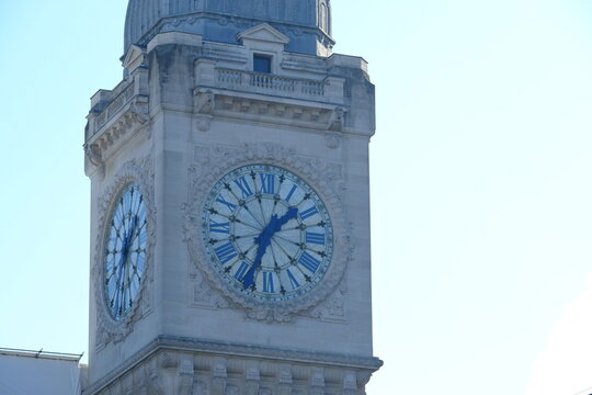 A close-up on the clock of the Lyon railways station in Paris, France. The 24th January 2022.