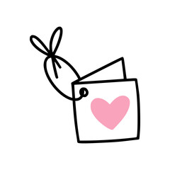 An icon of cute greeting card tag with heart on it.