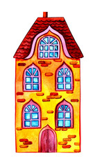 fairytale house in watercolor technique