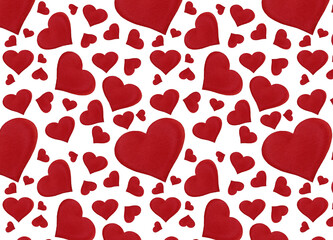 seamless pattern of red hearts isolated on white