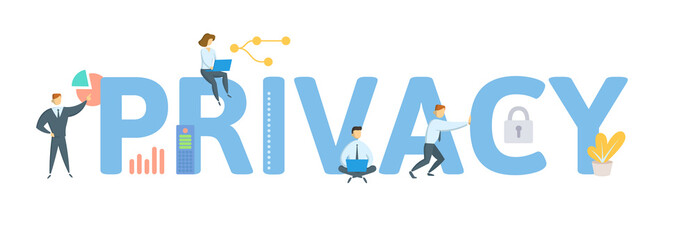 Privacy. Concept with keyword, people and icons. Flat vector illustration. Isolated on white.