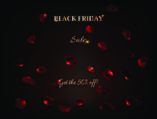 valentines day black friday banner with rose petals