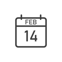 Valentine's Day. February 14 on the calendar. Daily calendar icon. Date and time, day, month 2022 Holiday. Season.