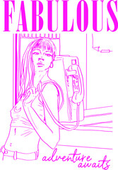 hand draw girl with feminine slogan Vector design for t-shirt graphics, banner, fashion prints, slogan tees, stickers, flyer, posters and other creative uses	
