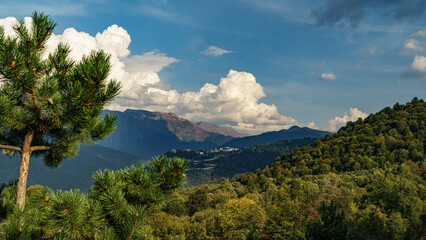 panorama of the mountain peaks of krasnaya polyana