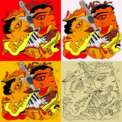 Abstract Jazz Art, Jazz band, Saxophone, Trumpet, faces etc. (JPG only, Raster digital graphics)