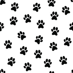 Naklejka na ściany i meble Dog Paw Cat Paw vector seamless pattern. Seamless pattern with cat or dog, kitten or puppy footprints.