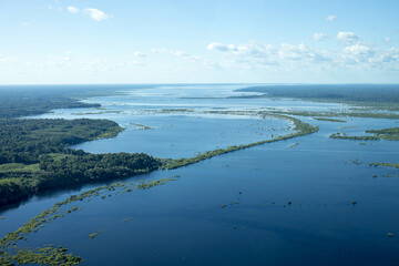 Aerial view of the Rio Negro and the islands that form the Anavilhas archipelago, in the Brazilian Amazon.