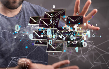 express envelope and parcel abstract technology background. Business quantum internet network...