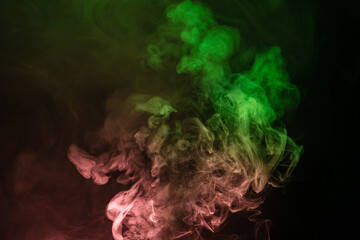 Green and pink steam on a black background.