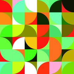 Vintage retro bauhaus design background seamless pattern with geometric shapes abstract modern semicircles scandinavian style pastel colors vector 