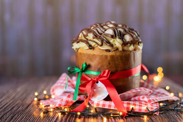 Christmas - Chocolate Panettone with topping and filling - obrazy, fototapety, plakaty