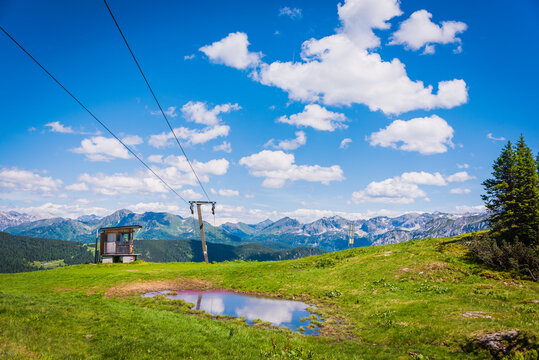 Beautiful nature in the Austrian Alps. The Zauchensee / Flachauwinkl the world's leading ski resort during summer. Mountain landscape of the Zauchenseeregion in Salzburg land, Austria.