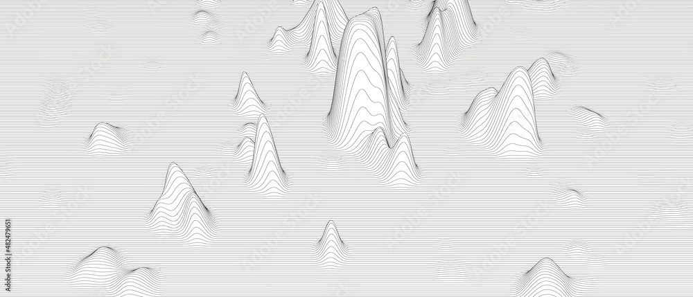 Poster abstract background with distorted line shapes on a white background. monochrome sound line waves.
