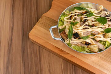 Tuna salad with croutons, lettuce and tomato - obrazy, fototapety, plakaty