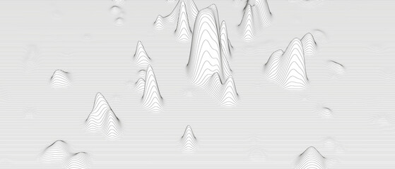 Abstract background with distorted line shapes on a white background. Monochrome sound line waves.