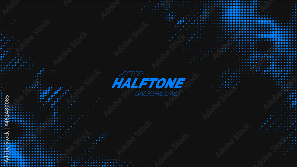 Poster abstract vector torn blue halftone background. scrathed dotted texture element. diagonal composition