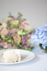 Detail of a wedding cake on a marriage celebration party. High quality photo