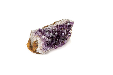 Amethyst Crystal Druse  macro mineral on white background close up