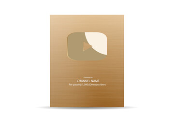 Gold Play Button Award for one million subscribers. Vector illustration EPS 10