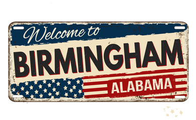 Fototapeta premium Welcome to Birmingham vintage rusty metal sign