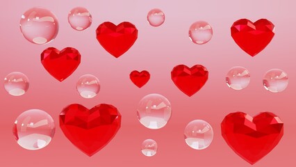 3D Illustration, model; Bubbled buubles hearts in love for saint valentine's day