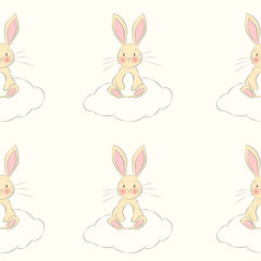 Cute Easter Bunny on a Cloud Seamless Pattern