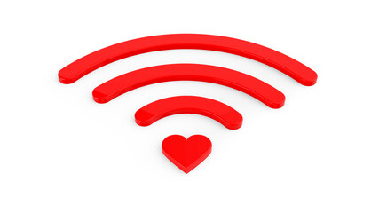 Heart wifi icon, 3d render illustration drawing. Stock image.