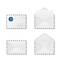 Vector 3d Realistic Open, Closed White Envelope Set. Isolated Envelopes. Blank, Empty Paper Sheet, Invitation, Message, Letter, Document. Design Template for Mockup. Envelope Closeup, Top View
