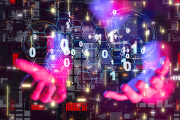 Neural network 3D illustration. Big data and cybersecurity