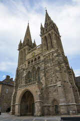 Fototapeta na wymiar View on the cathedral Saint Paul Aurelien in the city of Saint Pol of Leon