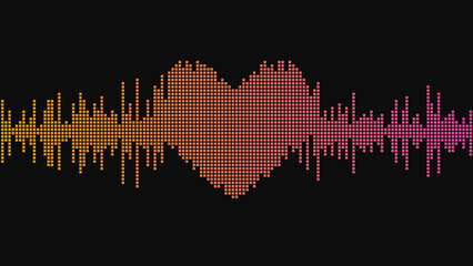 Sound wave. Heart shape. Music equalizer. Abstract vector illustration