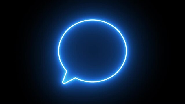 Speech bubble in glowing neon light. Led light talking bubble. Modern Text banner or title bar template. Isolated on black background.