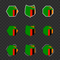 National symbols of Zambia on a dark transparent background, vector flags of Zambia.