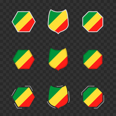 National symbols of Congo on a dark transparent background, vector flags of Congo.