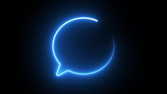 Speech bubble in glowing neon light. Led light talking bubble. Modern Text banner or title bar template. Isolated on black background.
